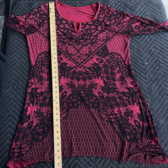 Soma Sleep Shirt Womens Large Red Lace Print Nightgown Loungewear Soft Rayon - Picture 9 of 10